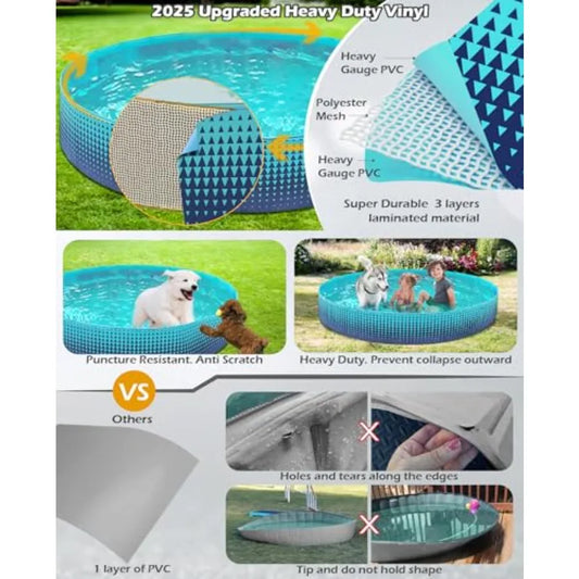 Collapsible Dog Pool - Hard Plastic Paddling Swimming Pool for Backyard