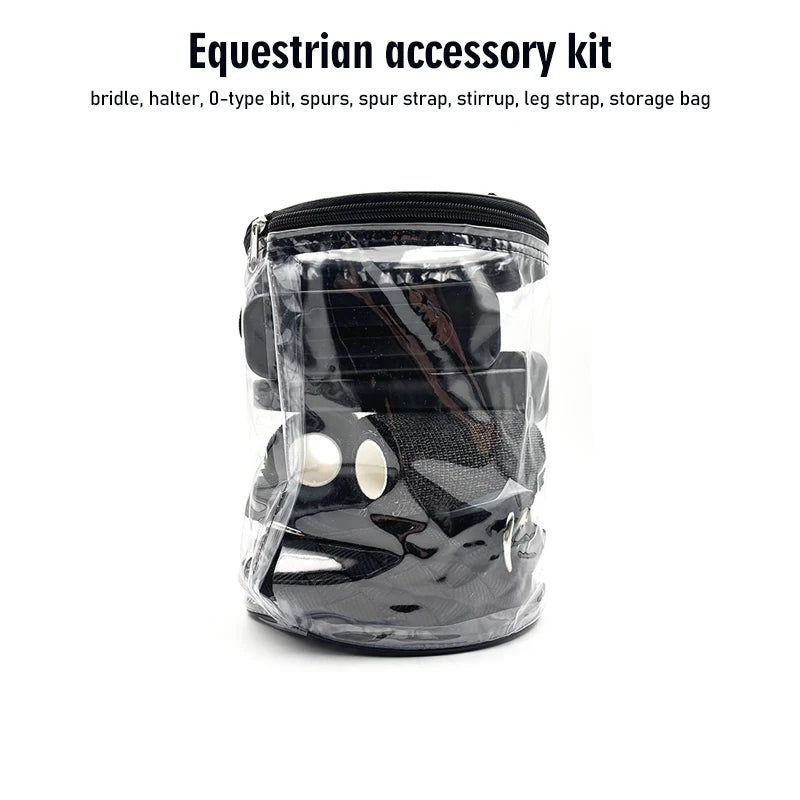 8 Pcs Pro Horse Tack Set – Bridle, Bit, Spurs, Stirrups, Leg Wraps, Lead Rope, Storage Bag, 3 Colors