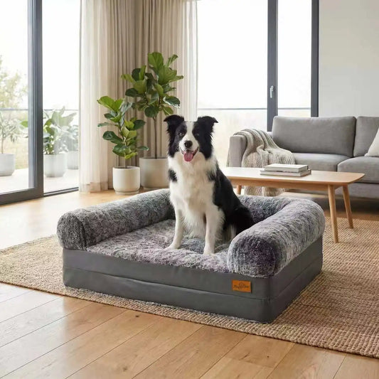 Bingopaw Human Size Dog Bed for Adults & Pets with Scratch-Proof PU Leather Edge, High Density Foam with Washable Cover