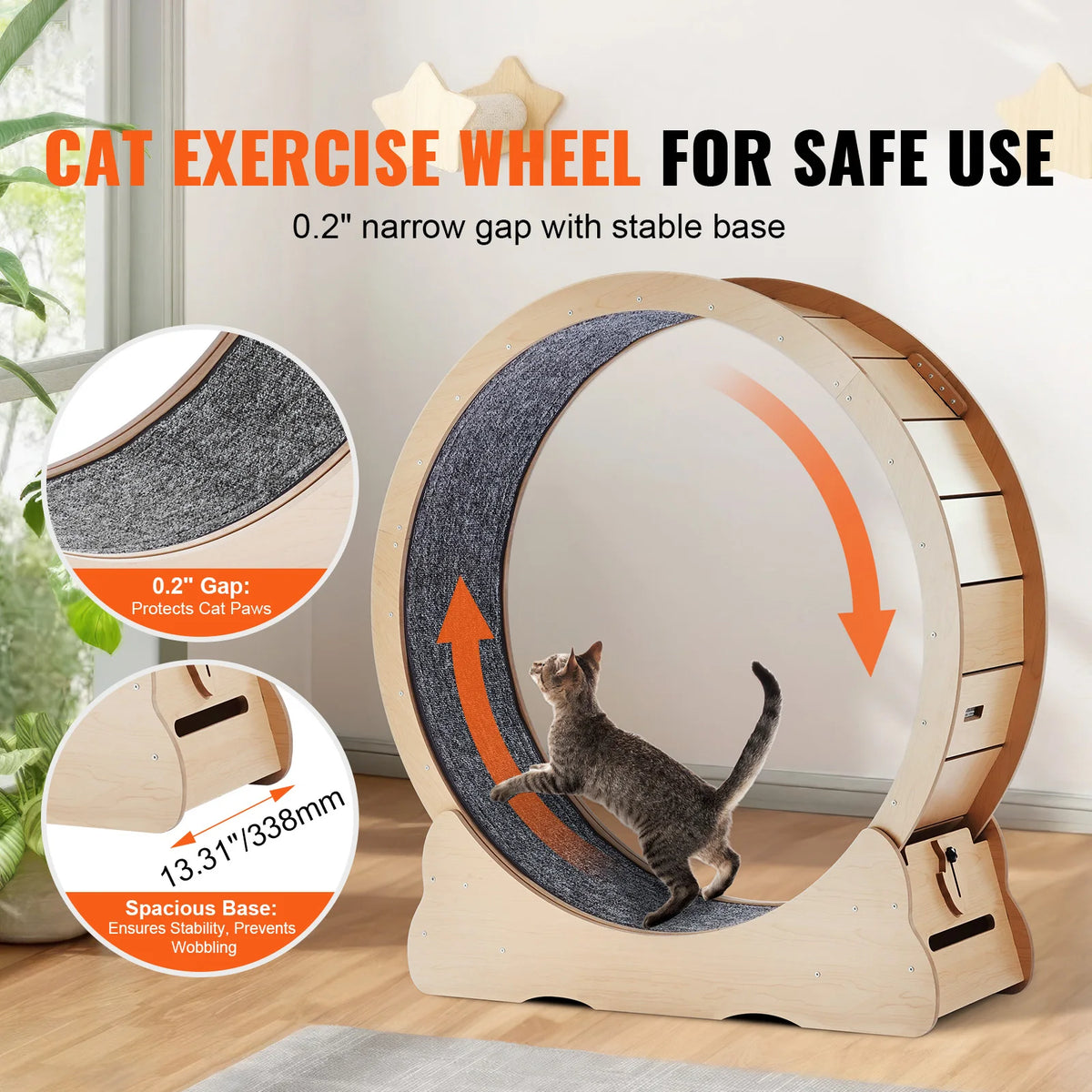 SucceBuy Wooden Cat Exercise Wheel Large Cat Treadmill Wheel for Indoor Cat Running Wheel with Detachable Carpet