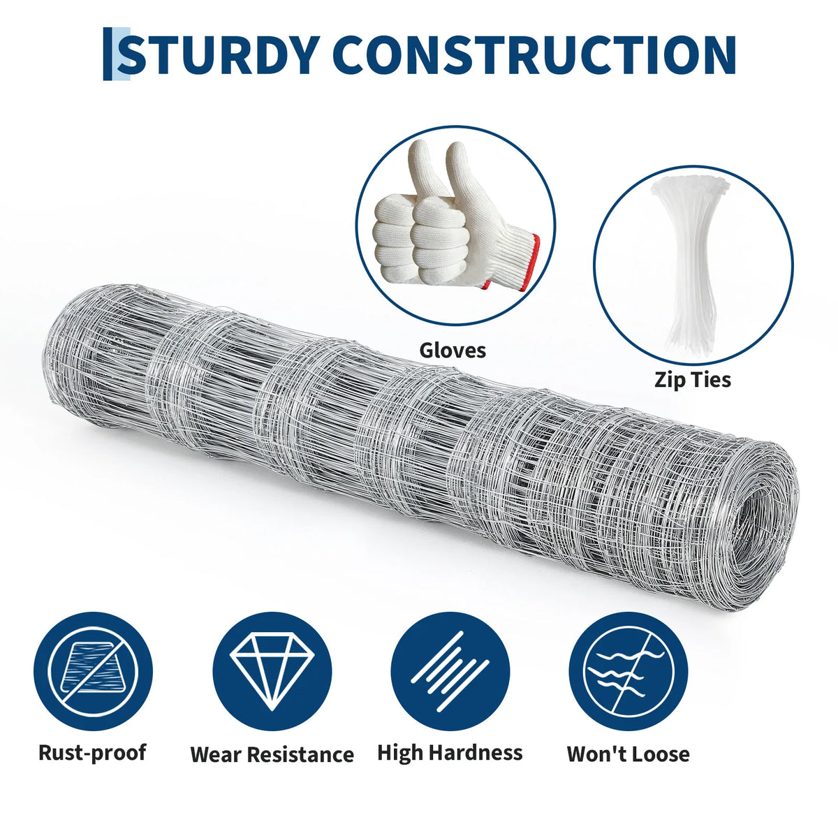 Heavy-Duty Galvanized Welded Wire Cattle Fence Roll, 14-Gauge Rust-Resistant Graduated Livestock Field Fencing - Whiskersnwigglesshop