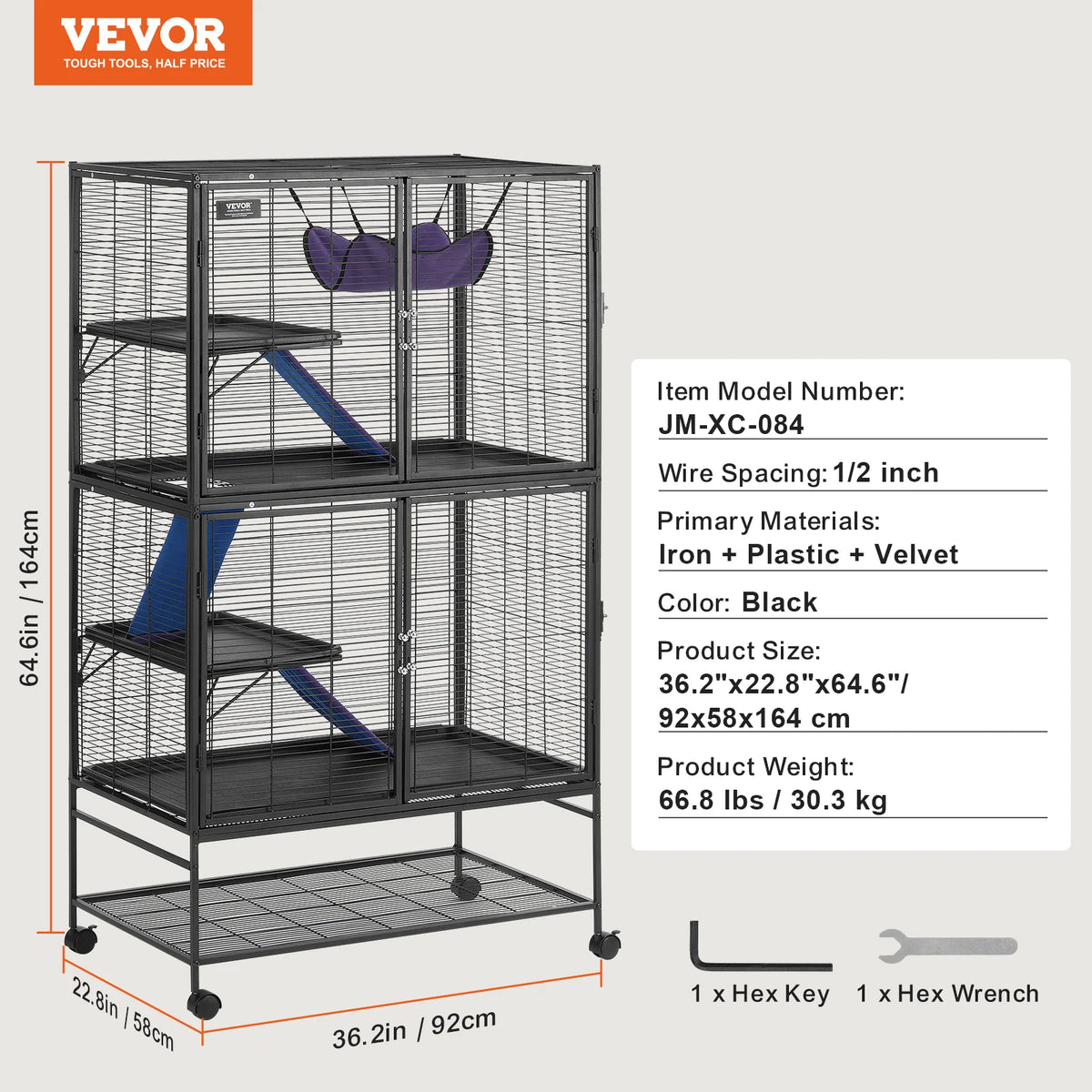 SucceBuy 64.6" Large Rolling 4-Tier Critter Nation Small Animal Cage - Whiskersnwigglesshop