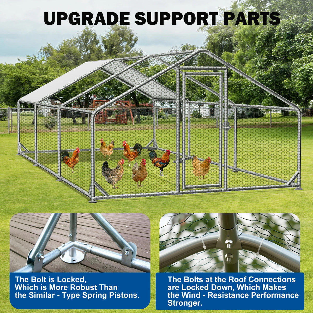 Large Chicken Coops for 20/30/50 Chickens,Outdoor Metal Walkin Poultry Cag with Cover Lockable Doors,Ducks Coop and Other Small Animals for Yard/Farm/Ranch (19.72'L x 9.88'W x 6.59'H)