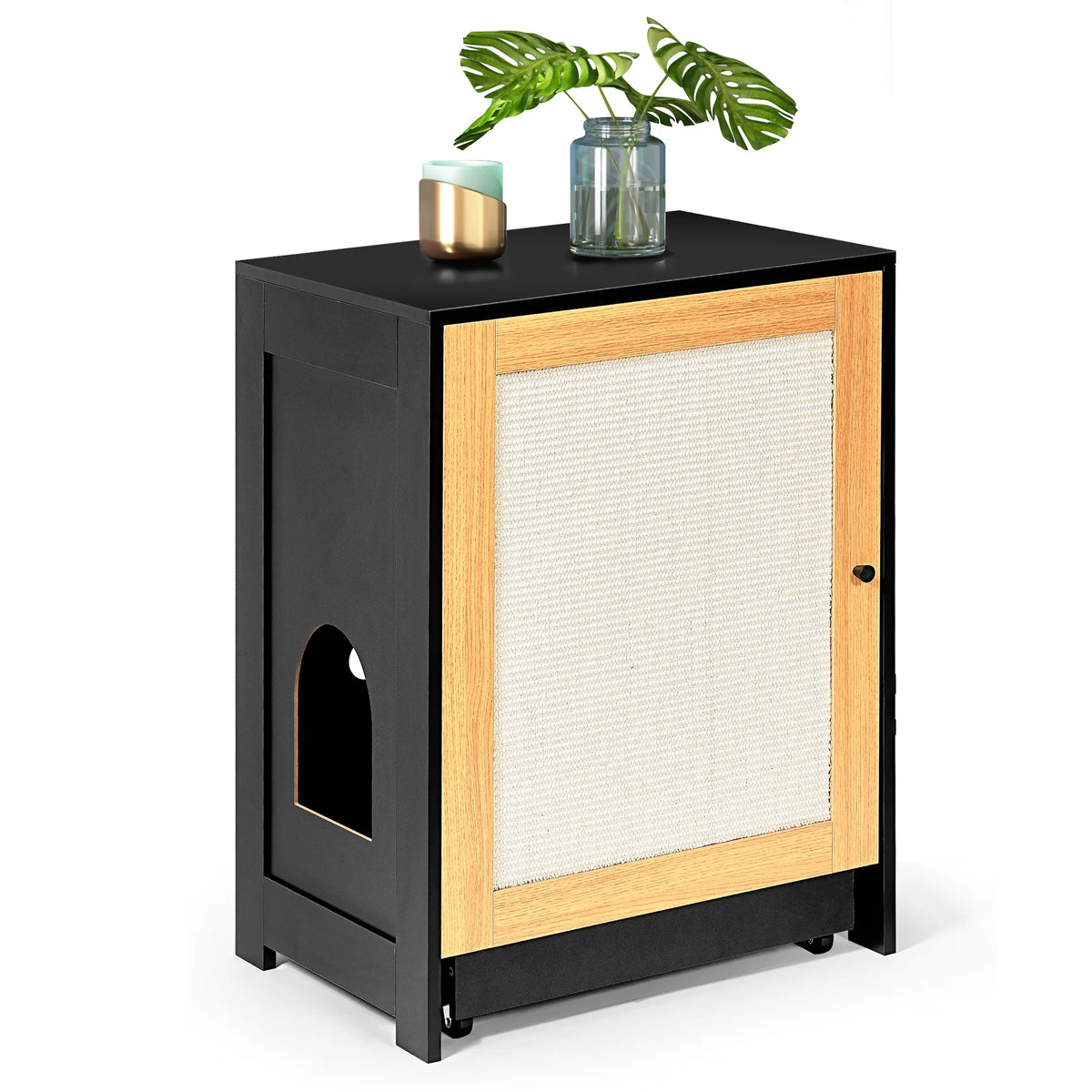 Black End Table with Cat Litter Box Enclosure with Sisal Scratching Door - Whiskersnwigglesshop
