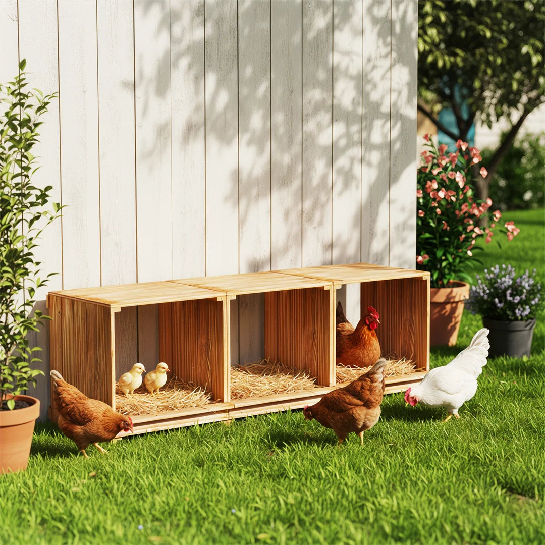 3-Compartment Pine Wood Chicken Nesting Box for Egg Laying Preventing Egg Falls