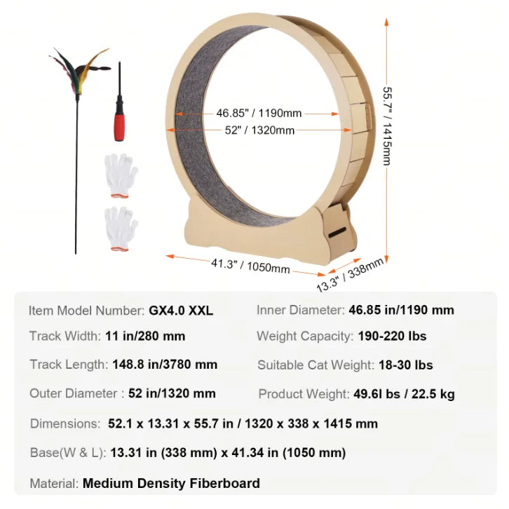 SucceBuy Wooden Cat Exercise Wheel Large Cat Treadmill Wheel for Indoor Cat Running Wheel with Detachable Carpet