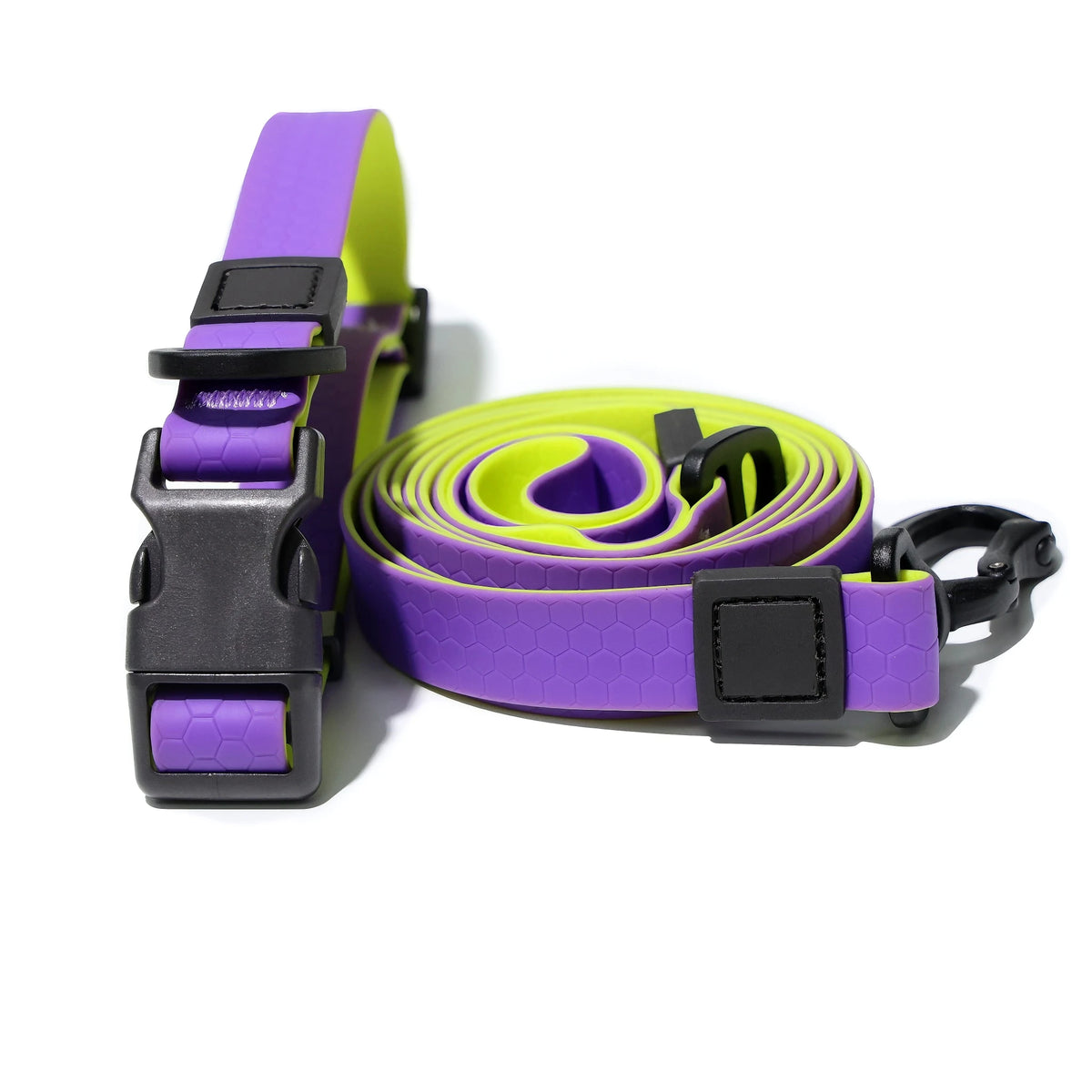Two‑Tone Waterproof PVC Dog Collar Leash Set with Quick Release Buckle