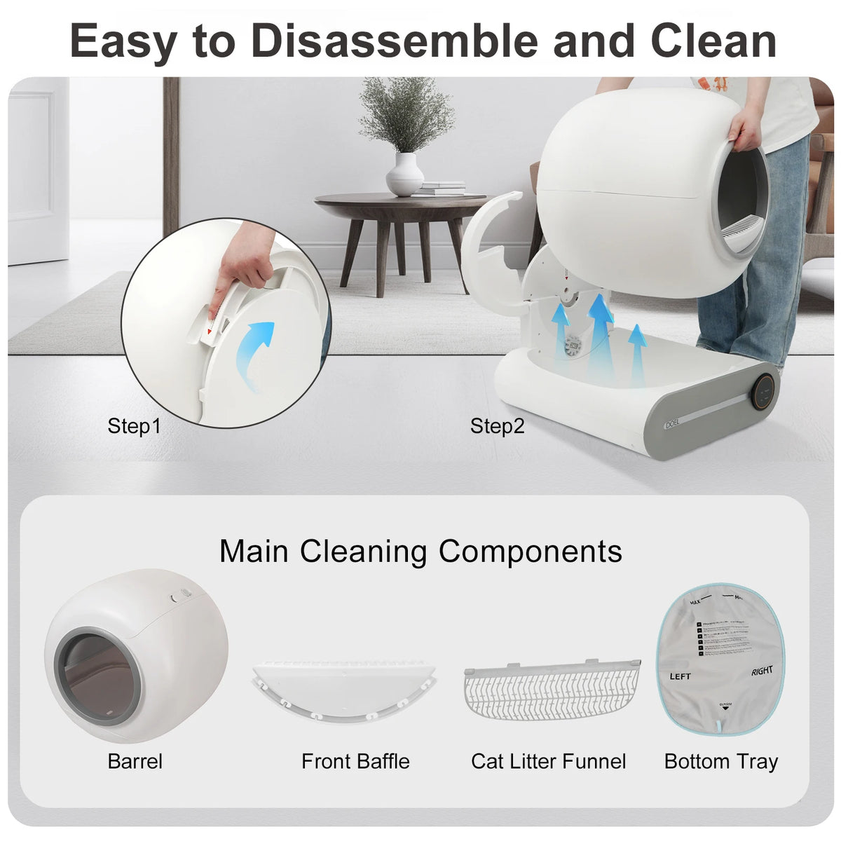 Automatic Smart Litter Box, Self-Cleaning, 65L Large Capacity, APP Control, 2.4G WiFi Only, Ion Odor Neutralization, Compatible with Clumping Litters and Ideal for Multi-Cat Homes - Whiskersnwigglesshop