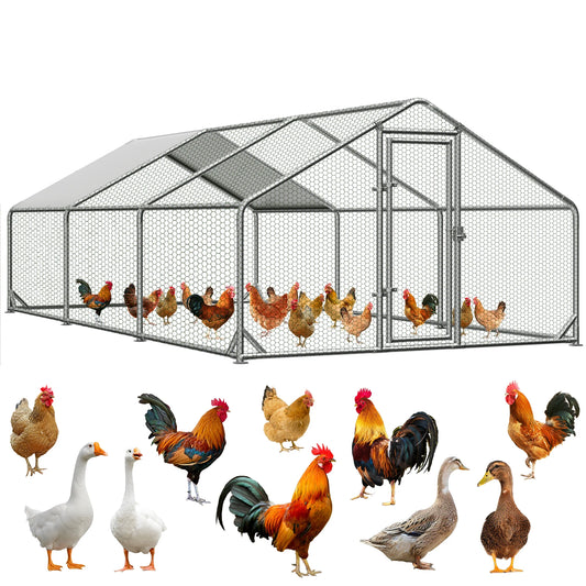 Large Chicken Coops for 20/30/50 Chickens,Outdoor Metal Walkin Poultry Cag with Cover Lockable Doors,Ducks Coop and Other Small Animals for Yard/Farm/Ranch (19.72'L x 9.88'W x 6.59'H)