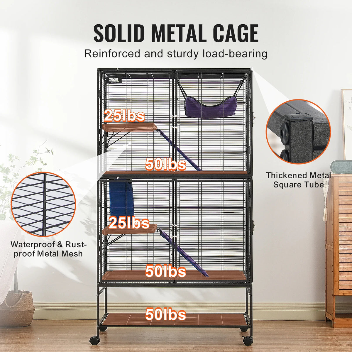 SucceBuy 64.6" Large Rolling 4-Tier Critter Nation Small Animal Cage - Whiskersnwigglesshop