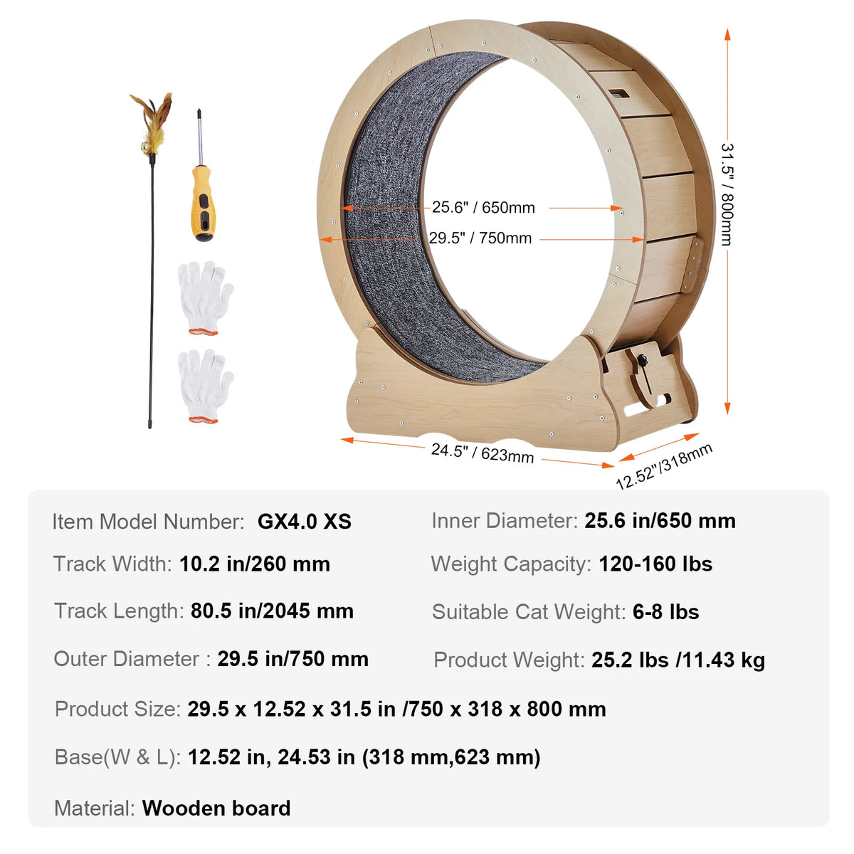 SucceBuy Wooden Cat Exercise Wheel Large Cat Treadmill Wheel for Indoor Cat Running Wheel with Detachable Carpet