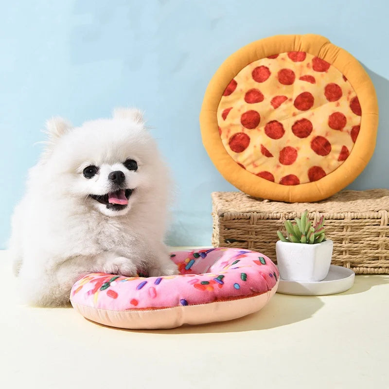 New Plush Dog Toy Doughnut Pizza Squeaky Toys