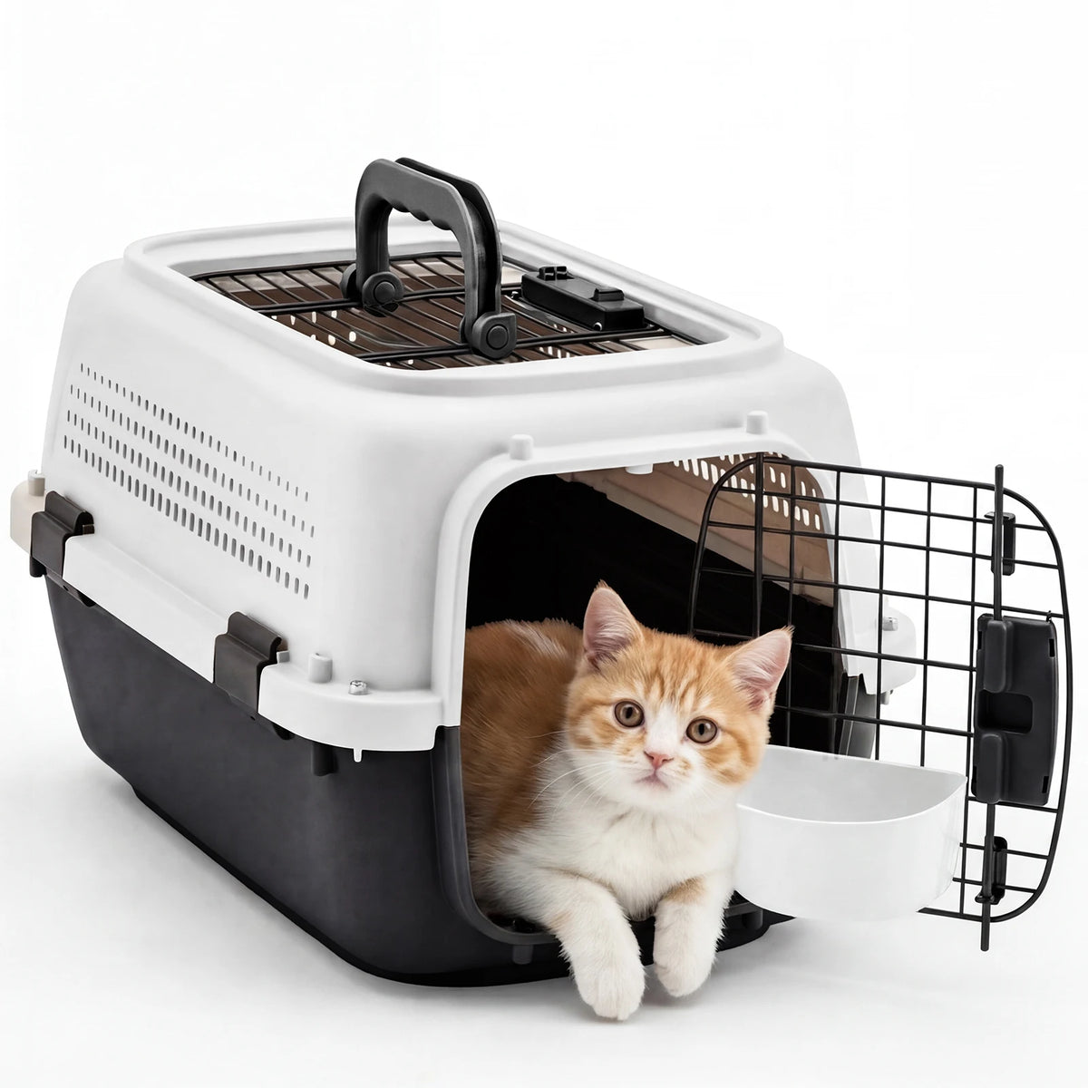JHK 23Inch Pet Carrier for Small Dogs Cats Front & Top Load Wire Door Food Bowl Travel Crate with Enhanced Security Latches