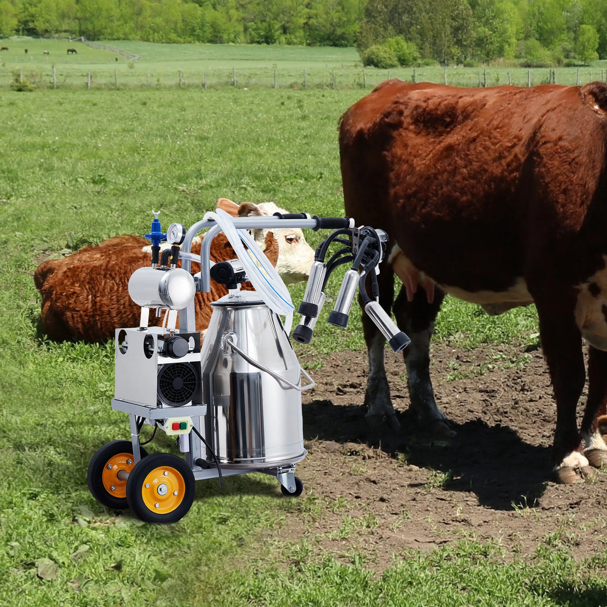 Portable Electric Milking Machine with 25L 304 Stainless Steel Bucket for Farm Use - Whiskersnwigglesshop