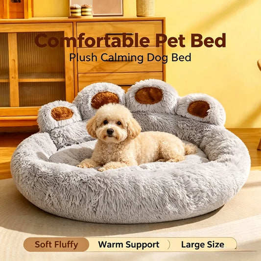 Soft Bear‑Paw Shaped Pet Bed With Non‑Slip Sleeping Cushion