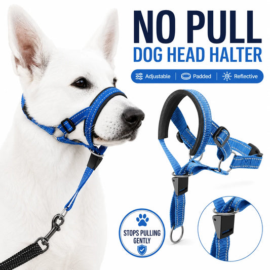 Reflective Adjustable No Pull Dog Head Halter for Training & Better Control