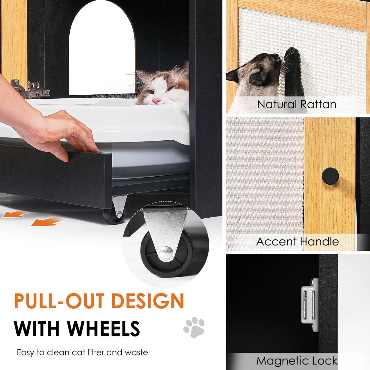 Black End Table with Cat Litter Box Enclosure with Sisal Scratching Door - Whiskersnwigglesshop