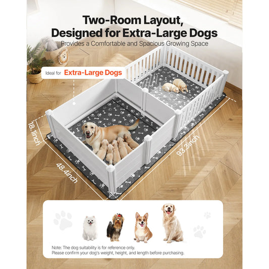 SucceBuy Dogs Whelping Box 93.3x48.4x18.1inch Plastic PVC Puppies Playpen with Height Adjustable Door