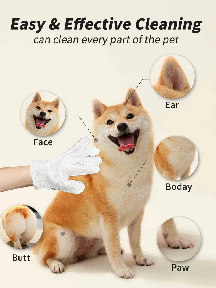 20Pcs Pet Glove Wipes for Dogs & Cats Deodorizing Odor Remover for Full Body Pet Bathing