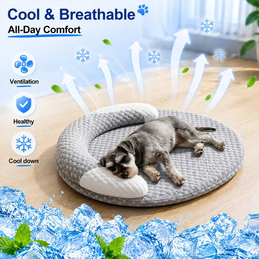 Summer Ice Silk Cooling Dog Bed Oval Breathable Heat Dissipation Pet Mat Nest Cooling Pad