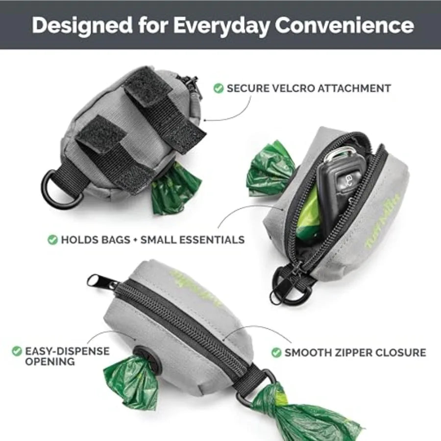Dog Poop Bag Holder with Velcro Attachment - Durable Fabric Poop Bag Dispenser for Leashes - Includes Starter Roll for Easy Cle