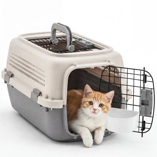 JHK 23Inch Pet Carrier for Small Dogs Cats Front & Top Load Wire Door Food Bowl Travel Crate with Enhanced Security Latches