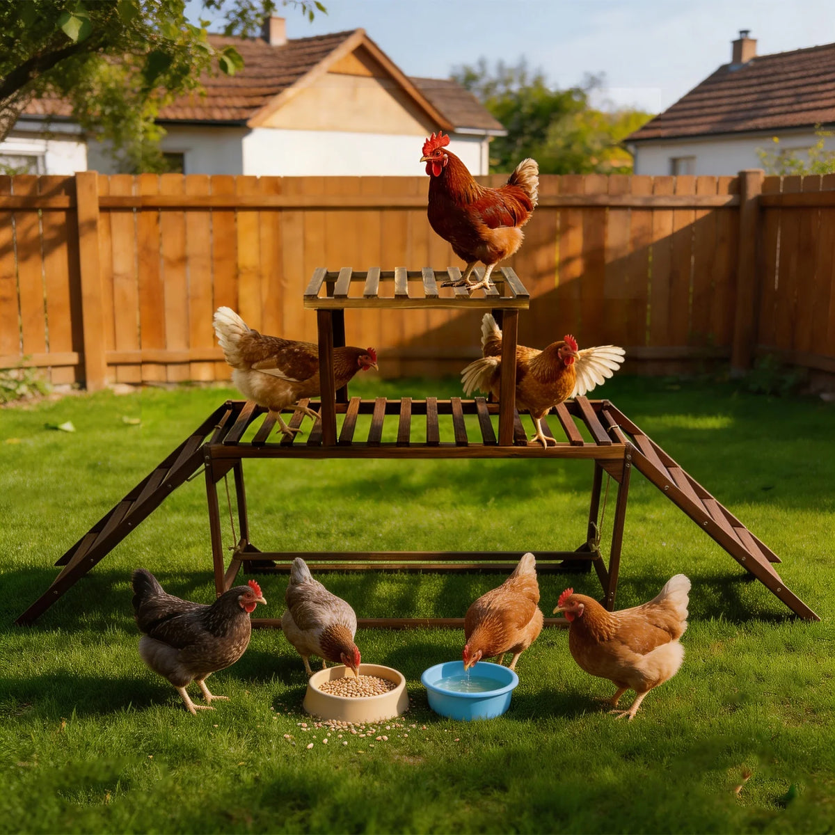 Pine Wood Chicken Perch Swing Roosting Bars with Swing & Ladder Activity