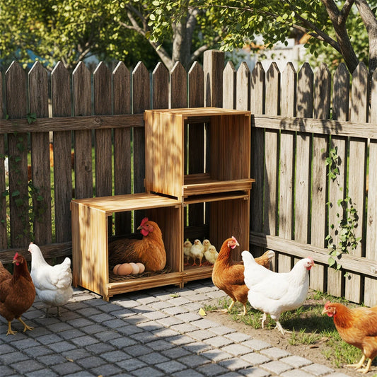 3-Compartment Pine Wood Chicken Nesting Box for Egg Laying Preventing Egg Falls