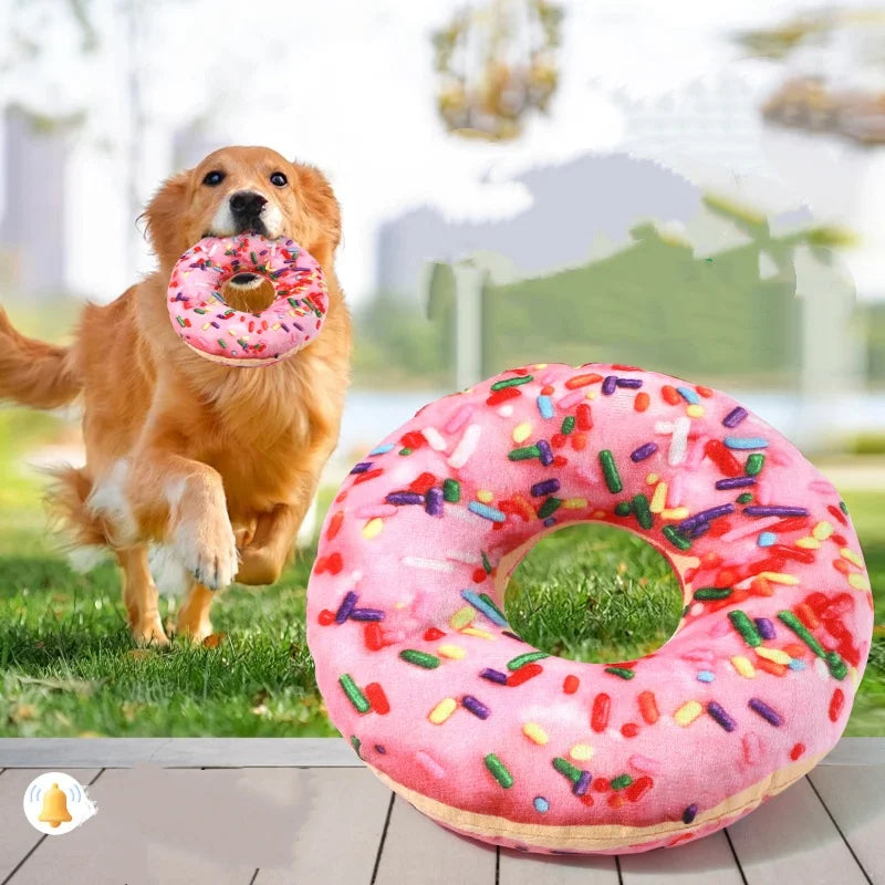 New Plush Dog Toy Doughnut Pizza Squeaky Toys