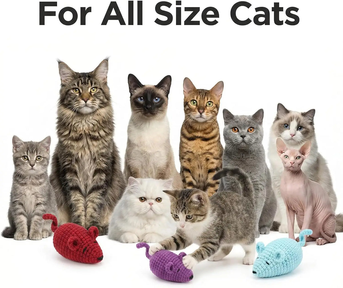 Catnip Crochet Mice Cat Toys, 3 Pcs Handmade Durable Yarn Mice Toys with Natural Catnip & Silvervine, Interactive Kitten Chew Kicker Toy for Teeth Cleaning & Anxiety Relief