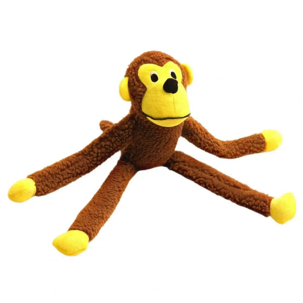 Cute Monkey Fleece Plush Squeaky Chew Toy Long Limbs Design Bite‑Resistant Stress Relief Interactive Play Toy
