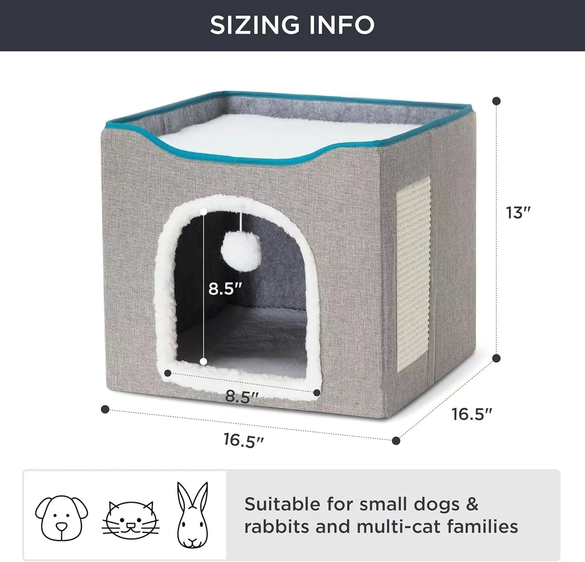 Large Foldable Cat Cave/Cat Hideaway With Fluffy Ball And Scratch Pad - Whiskersnwigglesshop