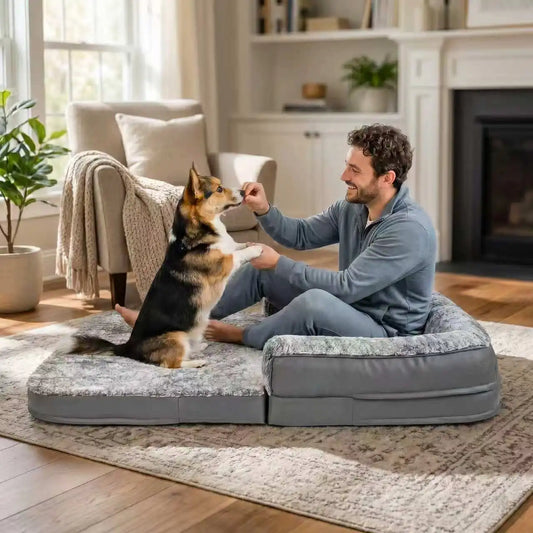 Bingopaw Human Size Dog Bed for Adults & Pets with Scratch-Proof PU Leather Edge, High Density Foam with Washable Cover