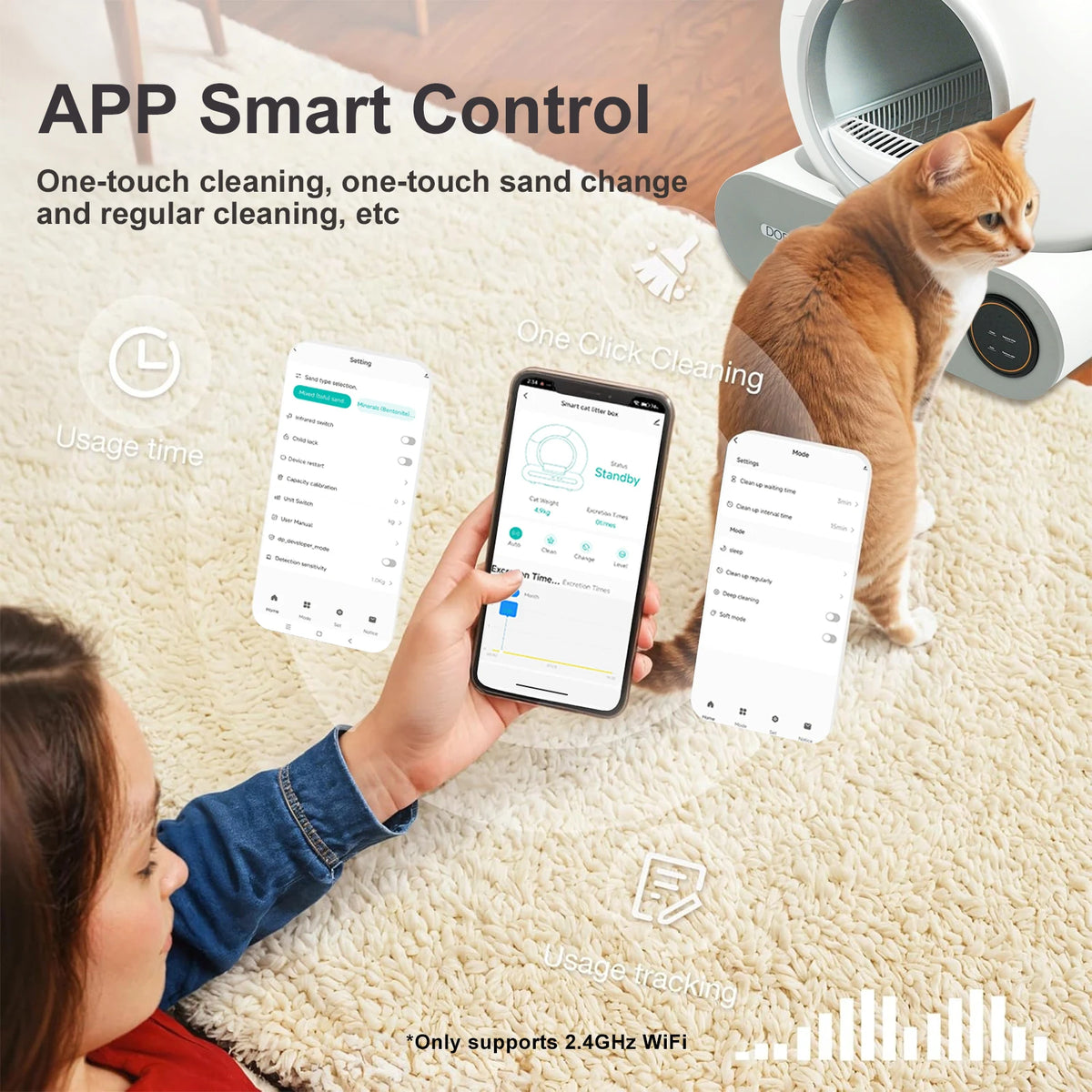 Automatic Smart Litter Box, Self-Cleaning, 65L Large Capacity, APP Control, 2.4G WiFi Only, Ion Odor Neutralization, Compatible with Clumping Litters and Ideal for Multi-Cat Homes - Whiskersnwigglesshop