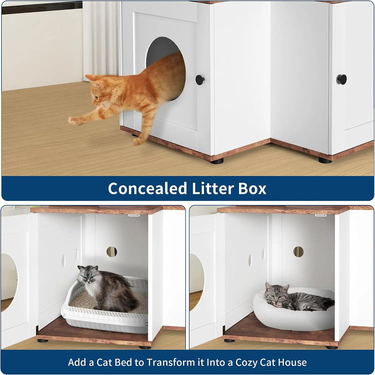 Garvee Wood L-Shaped Cat Corner Shelf Scratching Post & Play Tower 2 in 1 Wood Cat Activity Tree with Hanging Ball