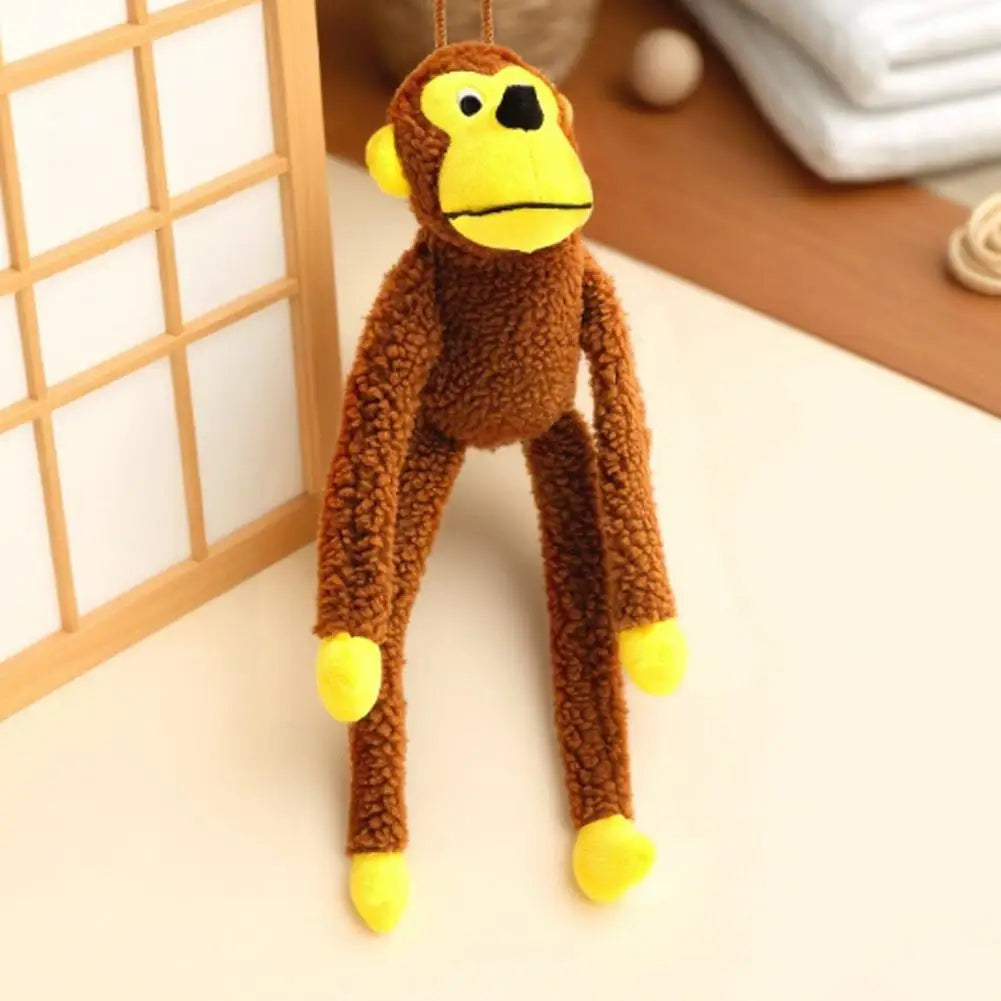 Cute Monkey Fleece Plush Squeaky Chew Toy Long Limbs Design Bite‑Resistant Stress Relief Interactive Play Toy
