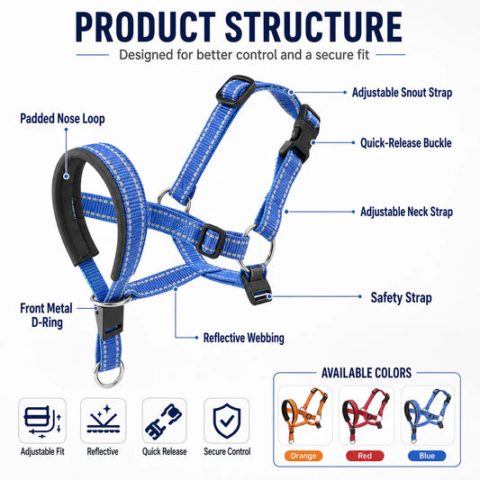 Reflective Adjustable No Pull Dog Head Halter for Training & Better Control