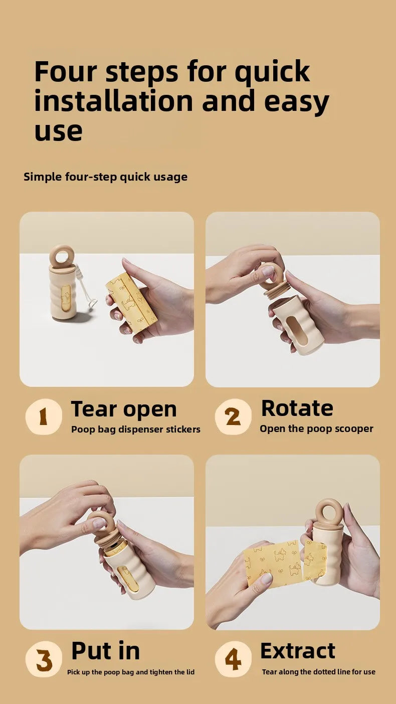 Cute Dog Poop Bag Dispenser with 4 Rolls Dog Waste Bags