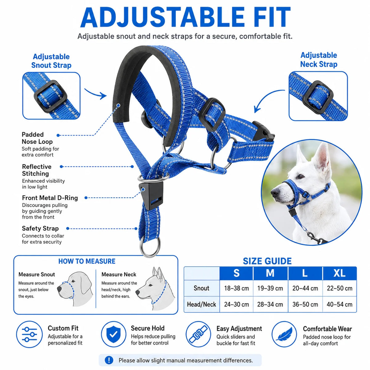 Reflective Adjustable No Pull Dog Head Halter for Training & Better Control