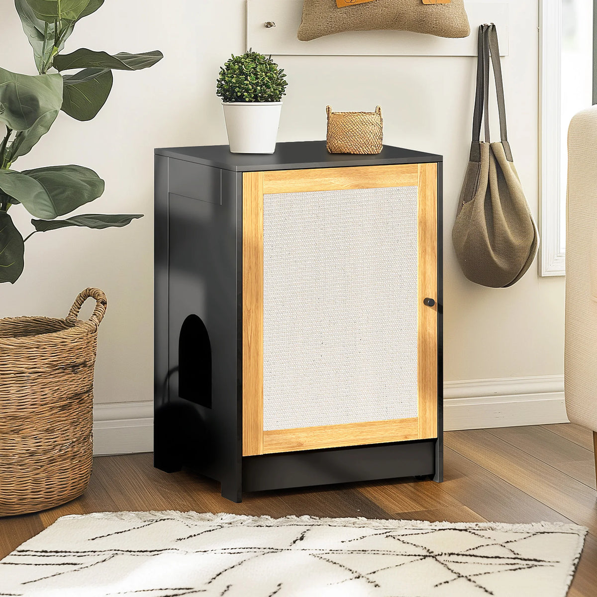 Black End Table with Cat Litter Box Enclosure with Sisal Scratching Door - Whiskersnwigglesshop