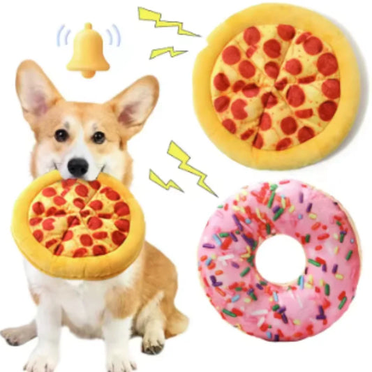New Plush Dog Toy Doughnut Pizza Squeaky Toys