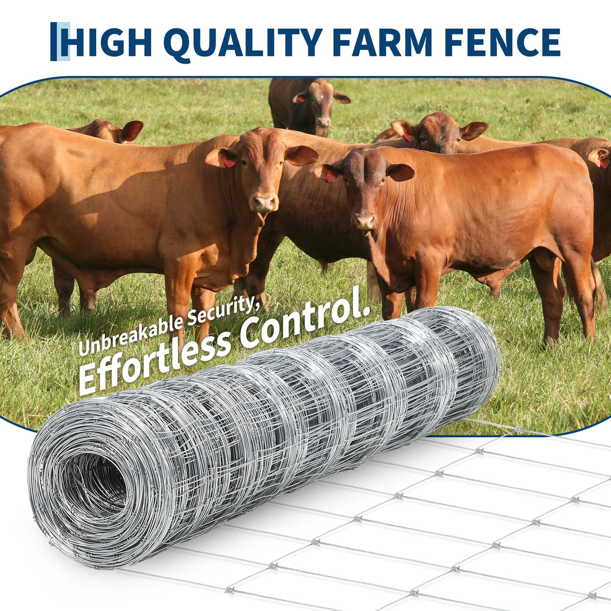 Heavy-Duty Galvanized Welded Wire Cattle Fence Roll, 14-Gauge Rust-Resistant Graduated Livestock Field Fencing - Whiskersnwigglesshop