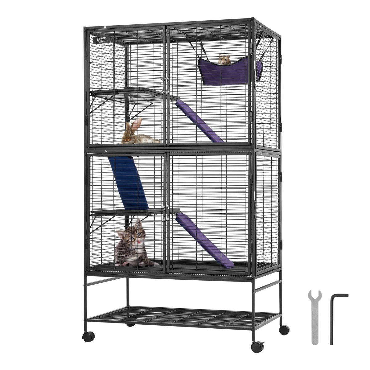 SucceBuy 64.6" Large Rolling 4-Tier Critter Nation Small Animal Cage - Whiskersnwigglesshop
