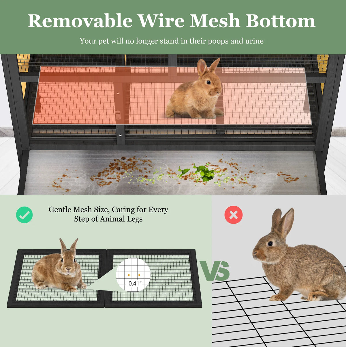 46.7" Elevated Small Animal Habitat with Double Doors, Leak-Proof Tray & Asphalt Roof - Whiskersnwigglesshop