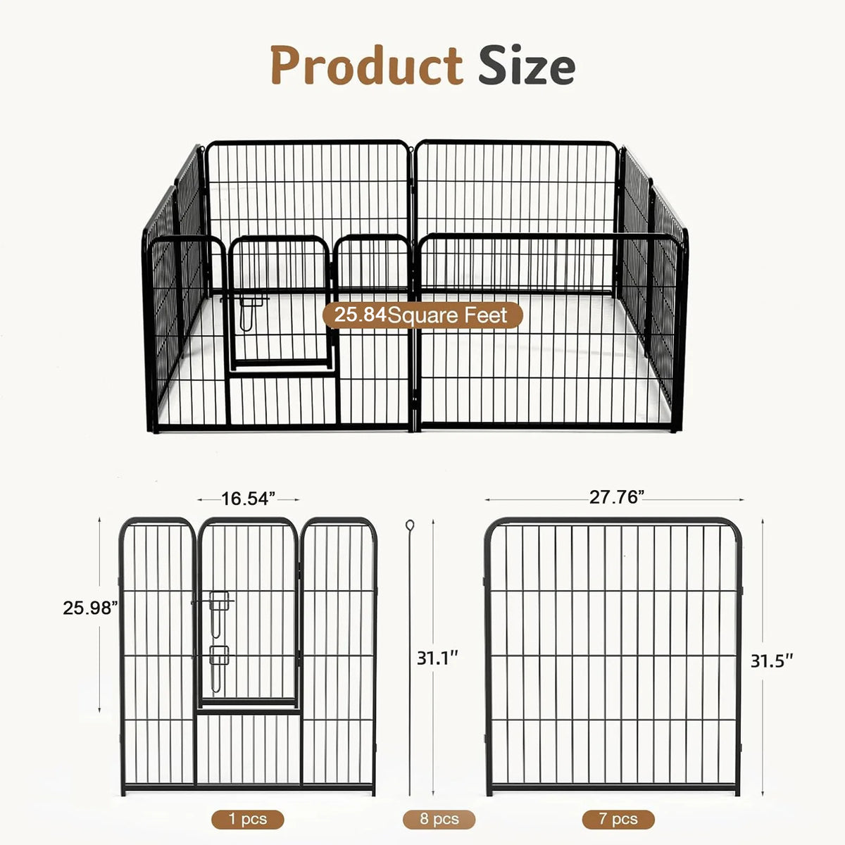 JHK Metal 8 Panels Foldable Dog 24 Inch to 32 Inch Playpen for Yard/Outdoors