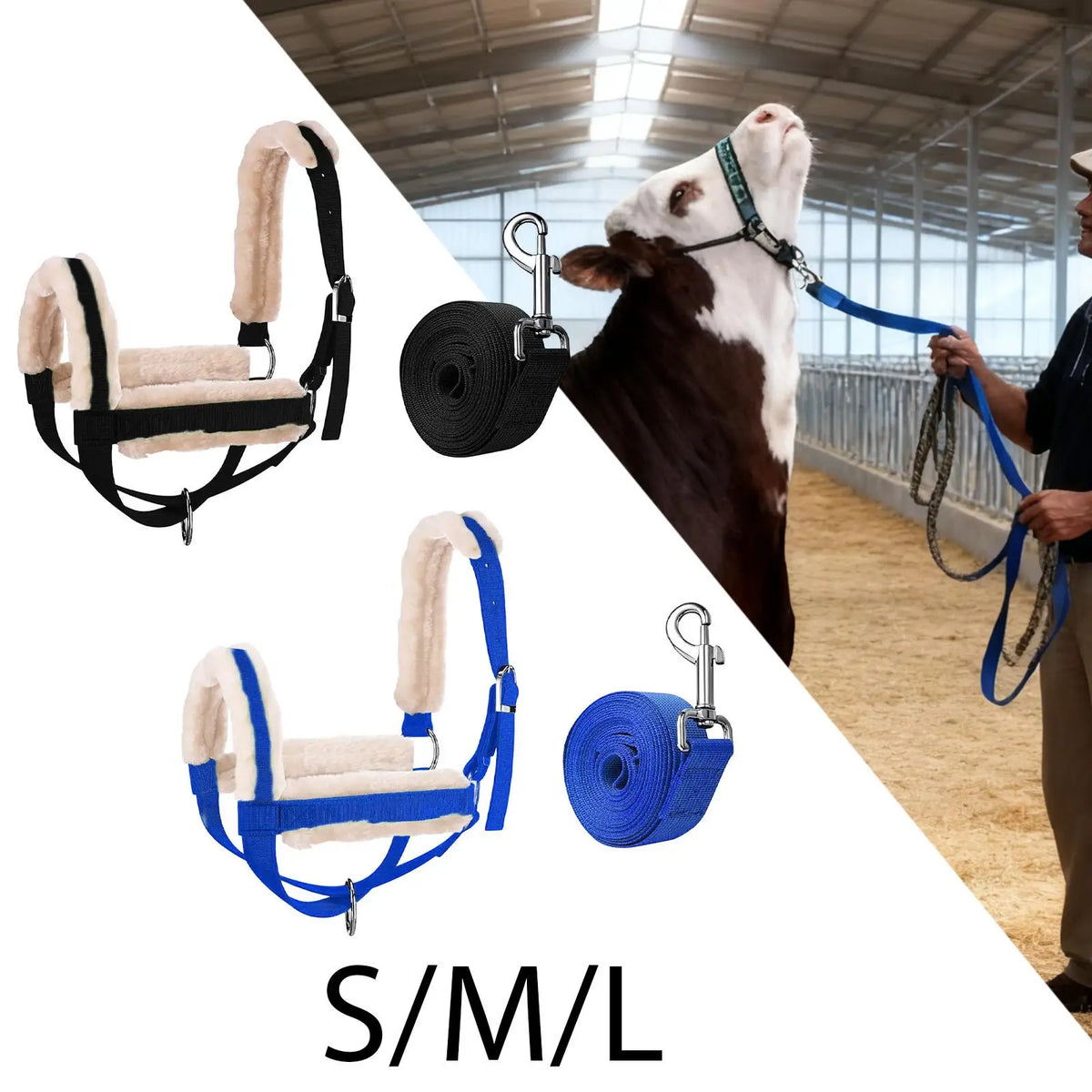 Professional Farm Ranch Animal Bridle Adjustable Nylon Halter with Lead Rope
