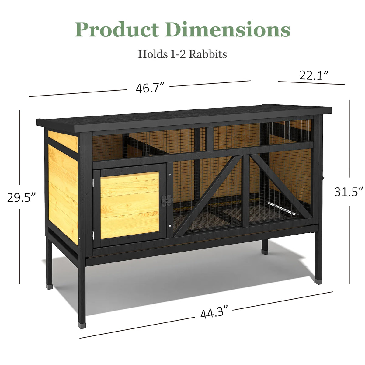 46.7" Elevated Small Animal Habitat with Double Doors, Leak-Proof Tray & Asphalt Roof - Whiskersnwigglesshop