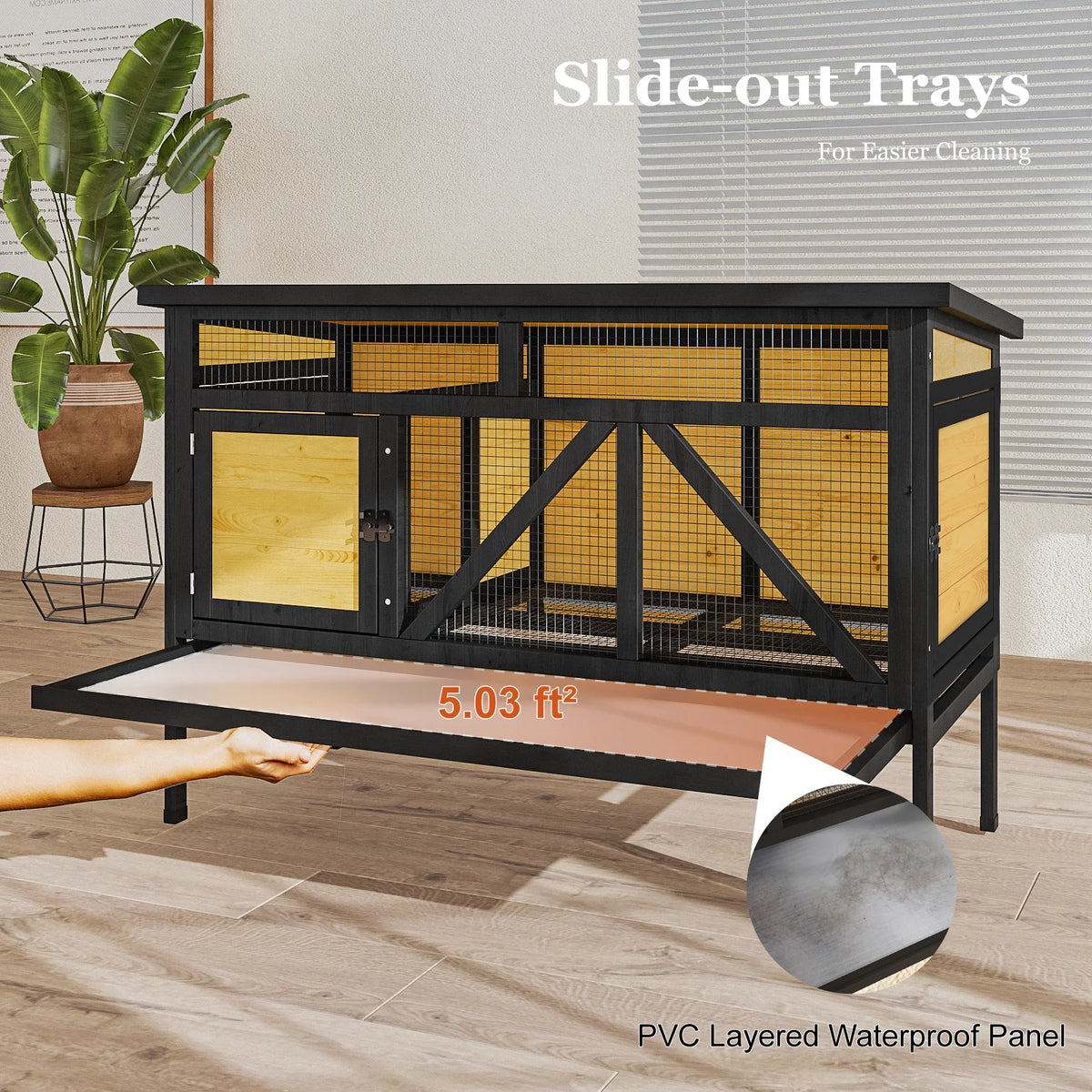 46.7" Elevated Small Animal Habitat with Double Doors, Leak-Proof Tray & Asphalt Roof - Whiskersnwigglesshop