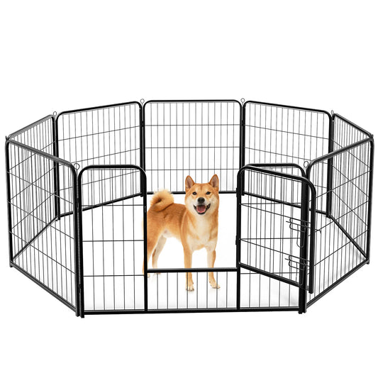 JHK Metal 8 Panels Foldable Dog 24 Inch to 32 Inch Playpen for Yard/Outdoors