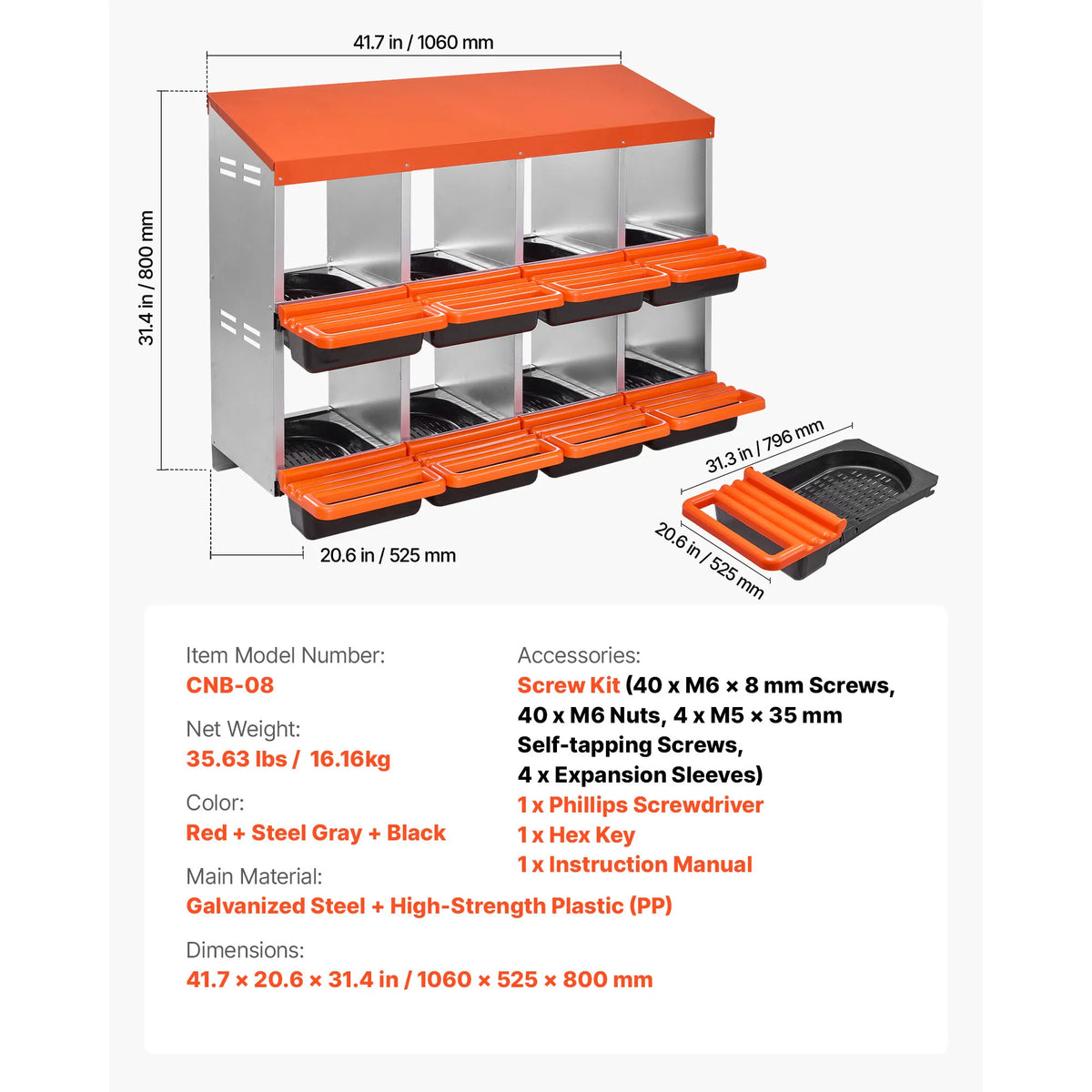 SucceBuy Chicken Nesting Boxes Metal Egg Laying Boxes with Protective Collection Lids Roll Out Nesting Box Easy Assemble for Hen